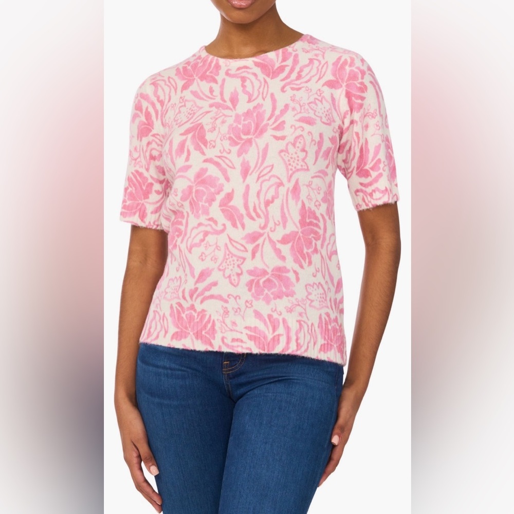 NWOT CeCe Brand Floral Short Sleeve Sweater Size L